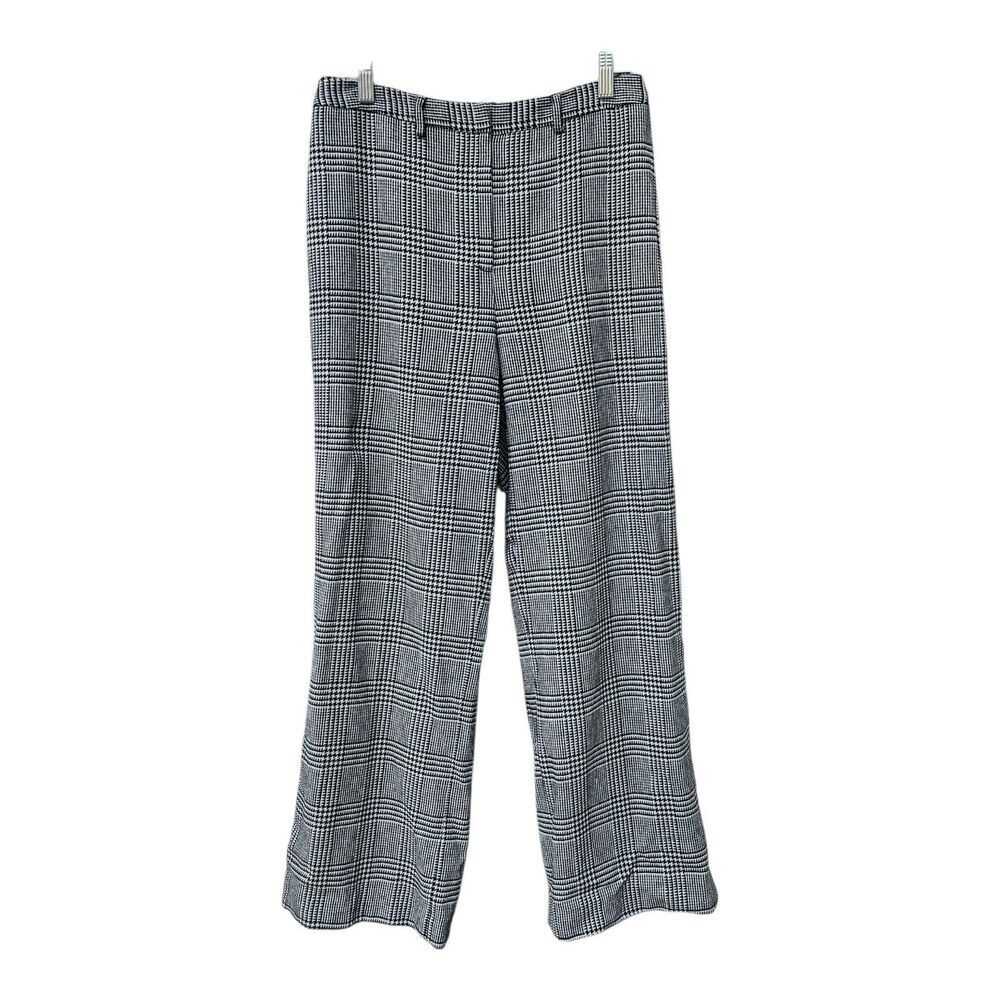 Anne Klein Wool Dress Pants Trousers Sz 12 Gray Herringbone Plaid Stretch